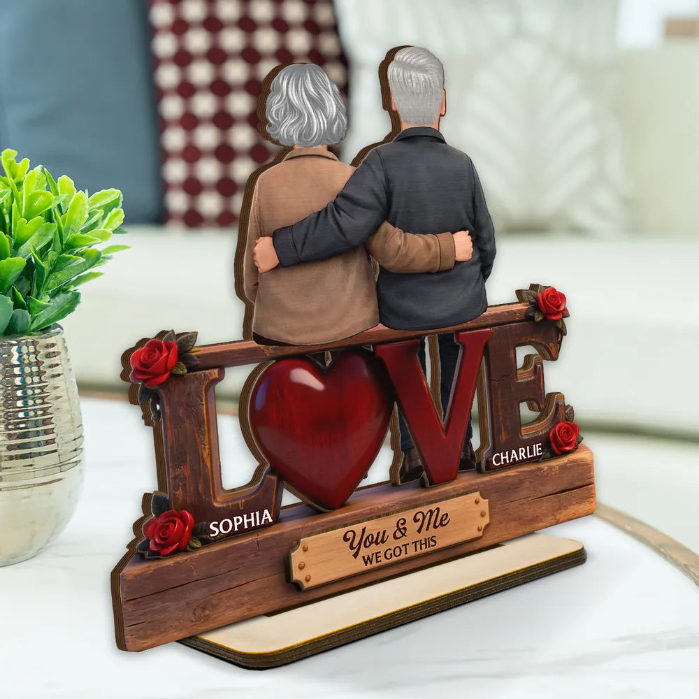 Personalized Couple Figurine for Seniors with Love Sign - Anniversary Gift Plaque MagicInPrints