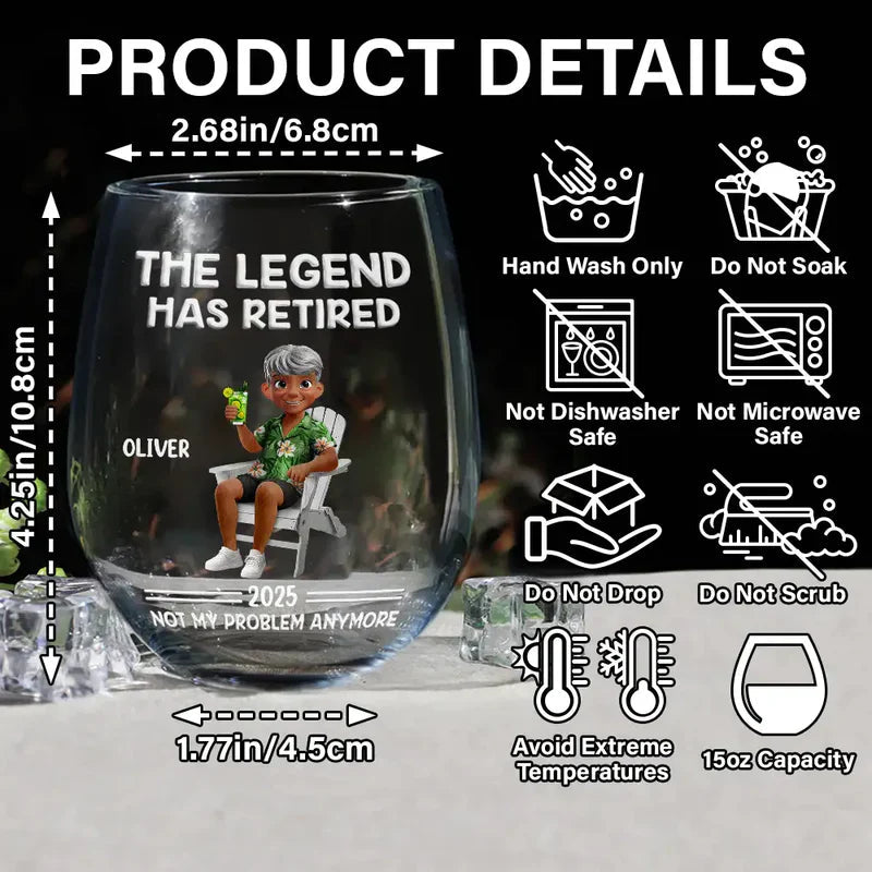 Personalized Retirement Wine Glass for Women - The Legend Has Retired 2026 Cup MagicInPrints