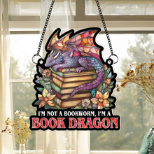 Load image into Gallery viewer, Personalized Book Lover Suncatcher Ornament - Book Dragon Design Ornament PopCulturePrints
