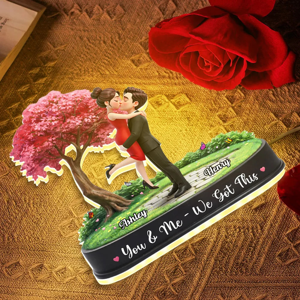 Custom Romantic Couple Figurine with Cherry Blossom Tree - Perfect for Anniversaries Plaque MagicInPrints