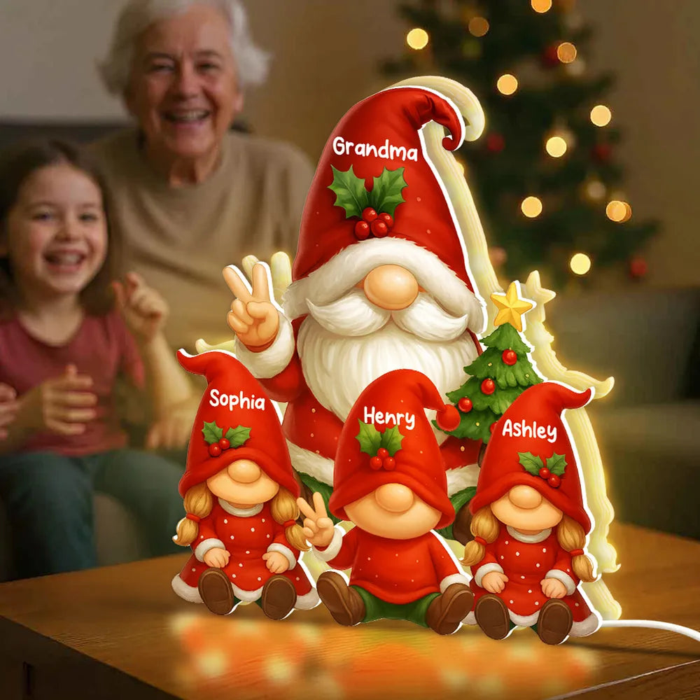 Personalized Christmas Gnome Family Figurine for Grandparents - Holiday Decor Plaque MagicInPrints