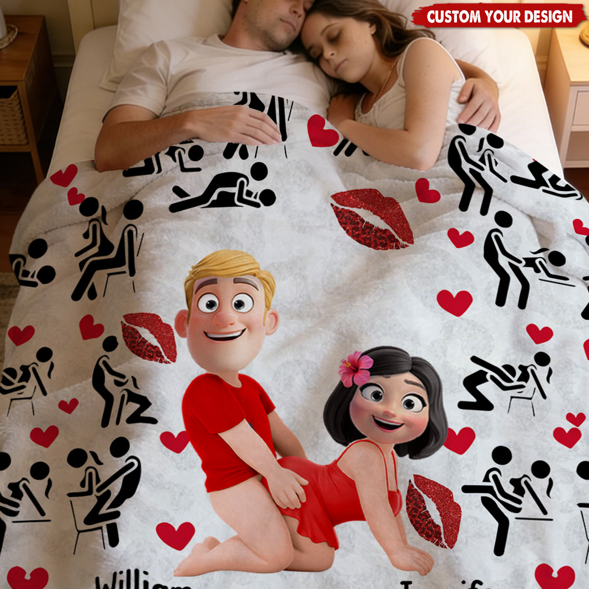 Personalized Cartoon Couple Blanket for Adults - Romantic Gift Blanket MagicInPrints