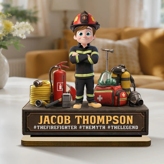 Personalized Firefighter Figurine for Kids - Custom Hero Display Plaque MagicInPrints