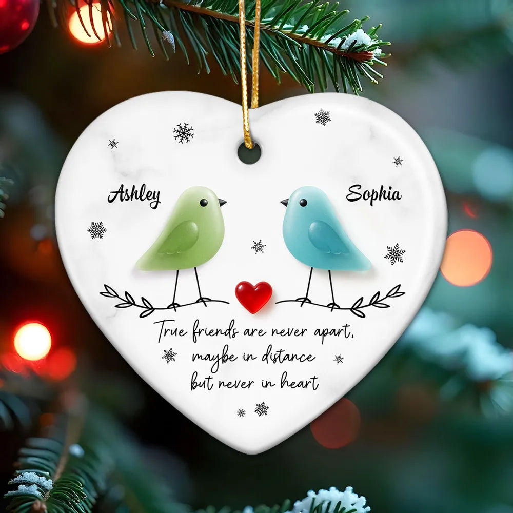 Personalized Heart-Shaped Ornament for Friends with Birds Design - Friendship Keepsake Ornament MagicInPrints