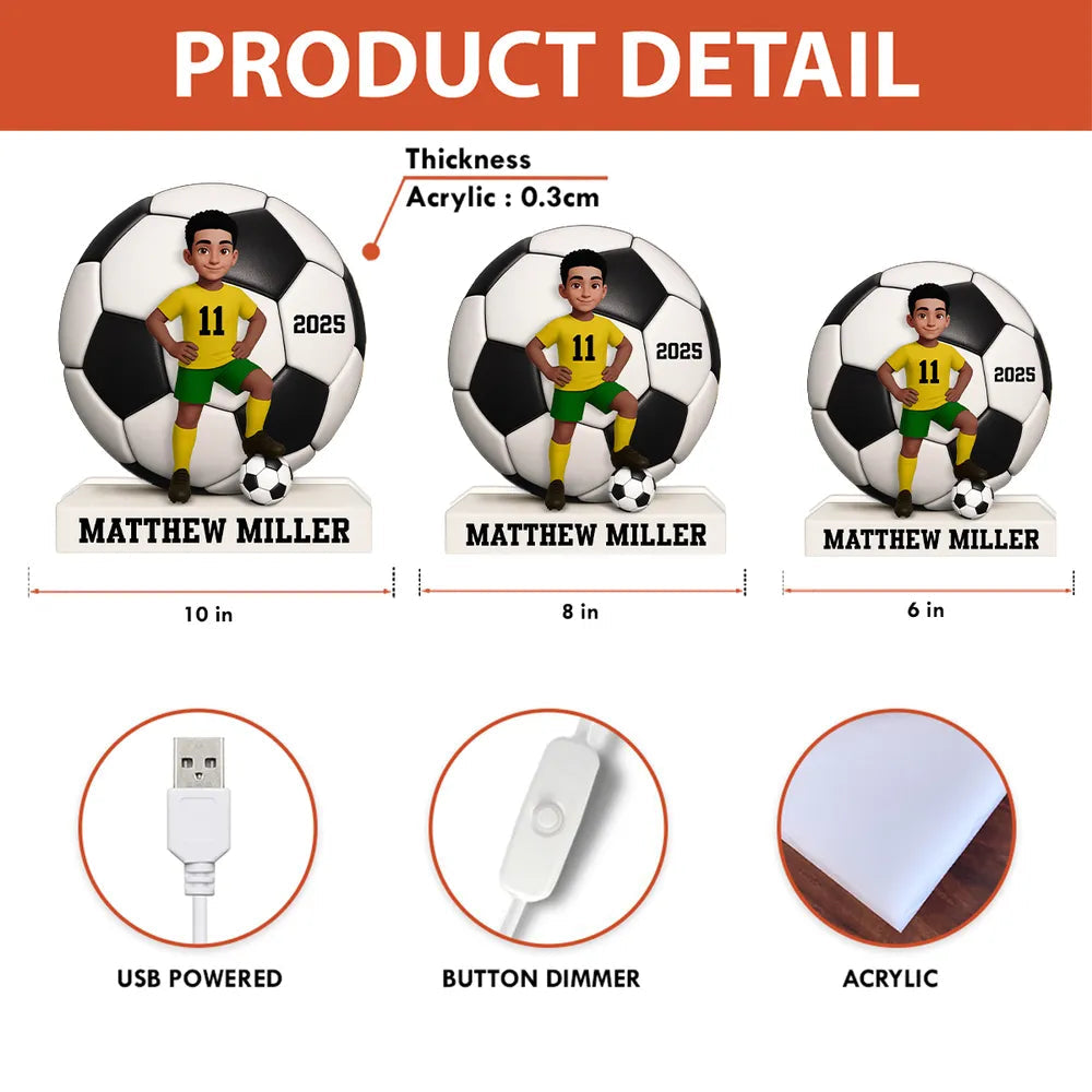 Custom Soccer Player LED Lamp for Kids - Personalized Sports Gift Plaque MagicInPrints