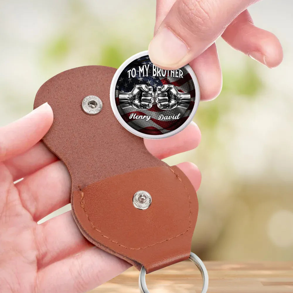 Personalized Leather Keychain for Brothers with American Flag - Sentimental Gift Keychain MagicInPrints