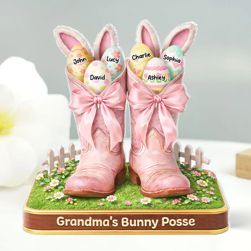 Personalized Easter Bunny Boot Decor for Grandma - Custom Names Gift Plaque MagicInPrints