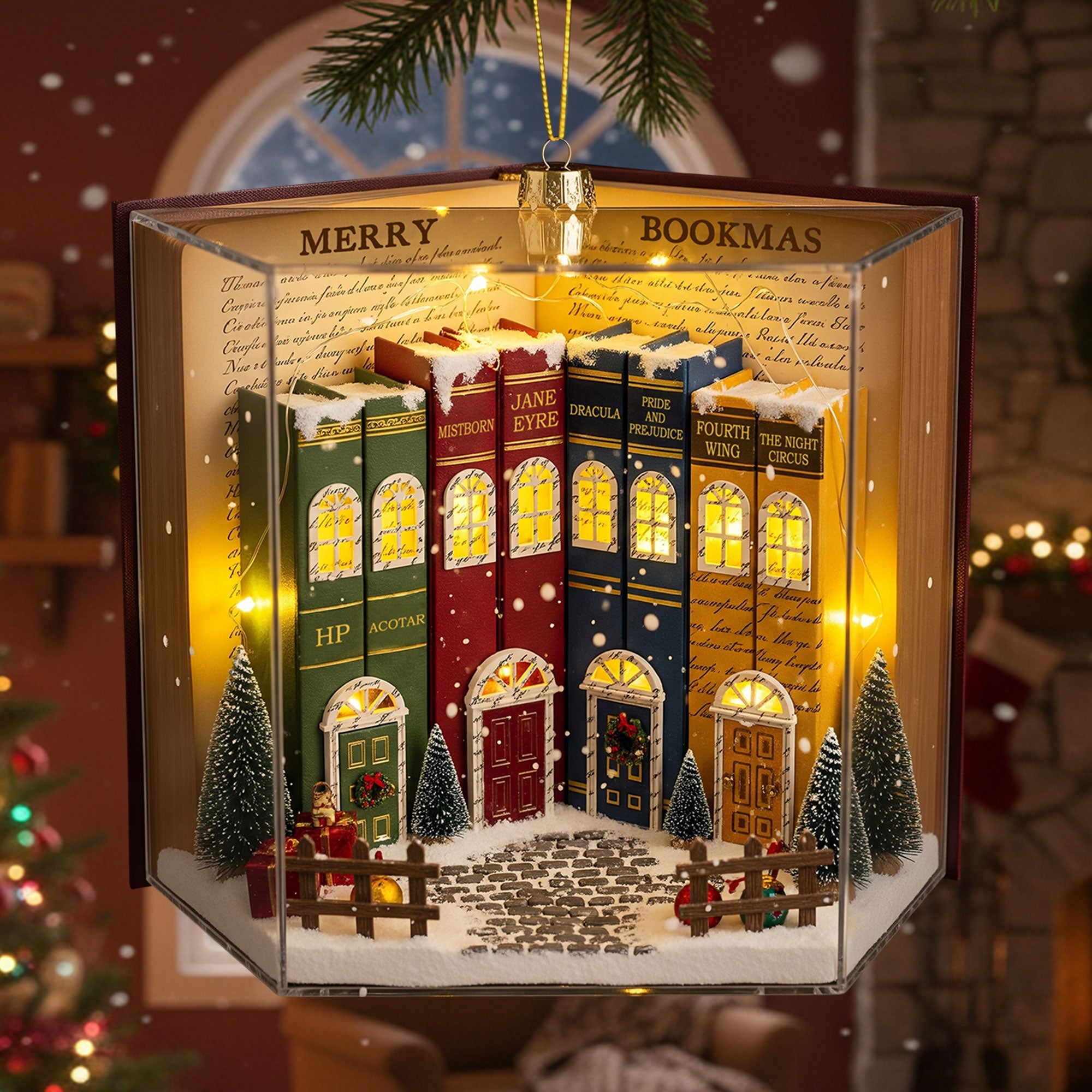 “Celebrate Literature This Christmas!” - Book Town In A Jolly Christmas Night Acrylic Ornament, Personalized Gift for Book Lovers Ornament MagicInPrints
