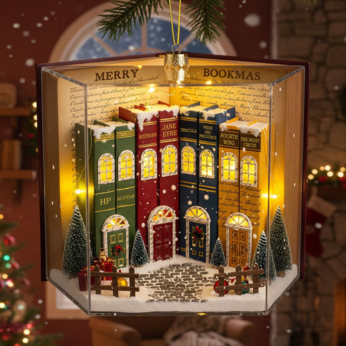 “Celebrate Literature This Christmas!” - Book Town In A Jolly Christmas Night Acrylic Ornament, Personalized Gift for Book Lovers Ornament MagicInPrints