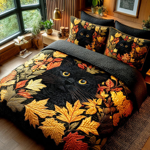 Embrace Autumn's Whisper – Personalized Quilted Bedding Set – Gift for Cat Lovers Quilted Bedding Set V2 MagicInPrints