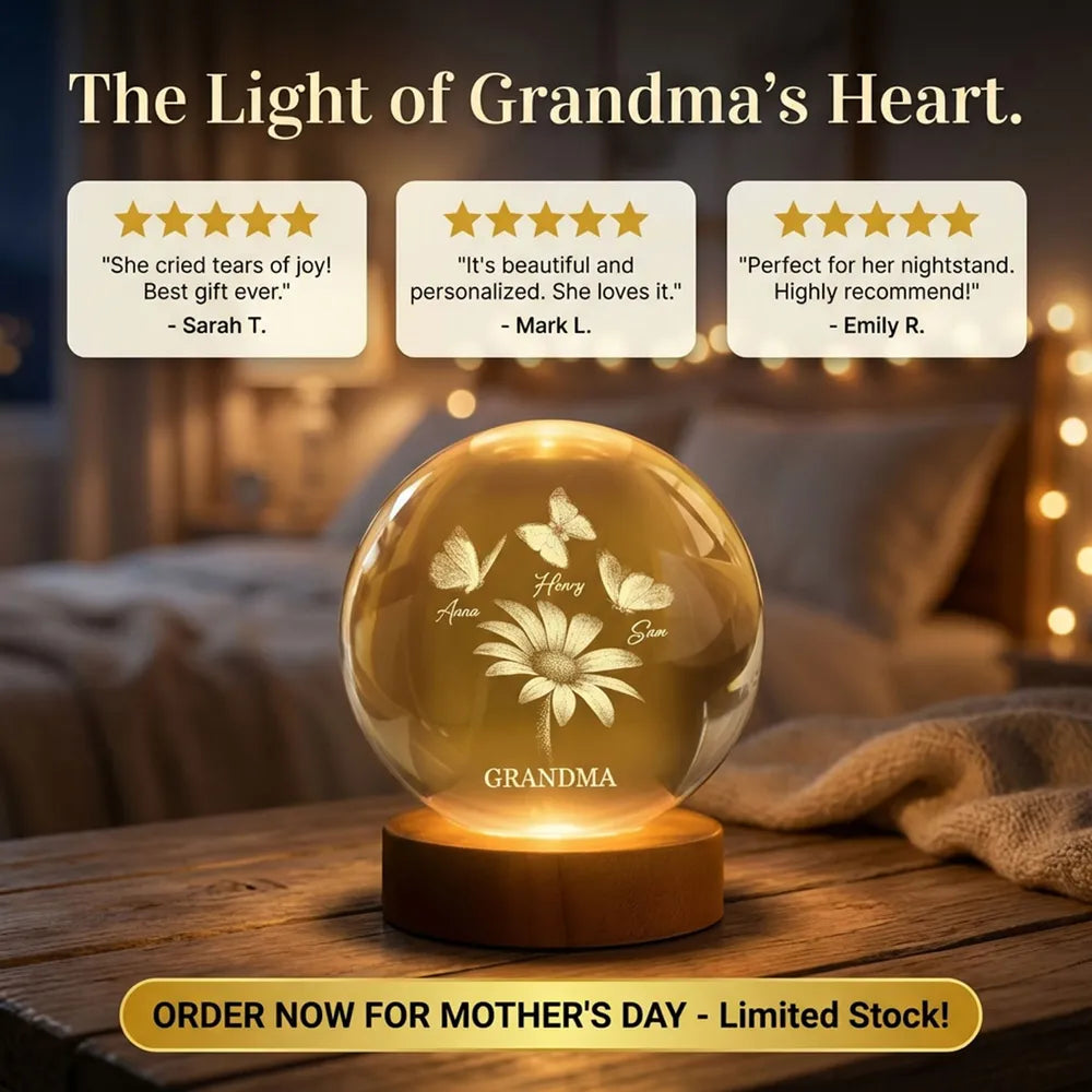 Personalized LED Globe Lamp for Grandma with Names and Butterflies - Sentimental Gift Lamp MagicInPrints