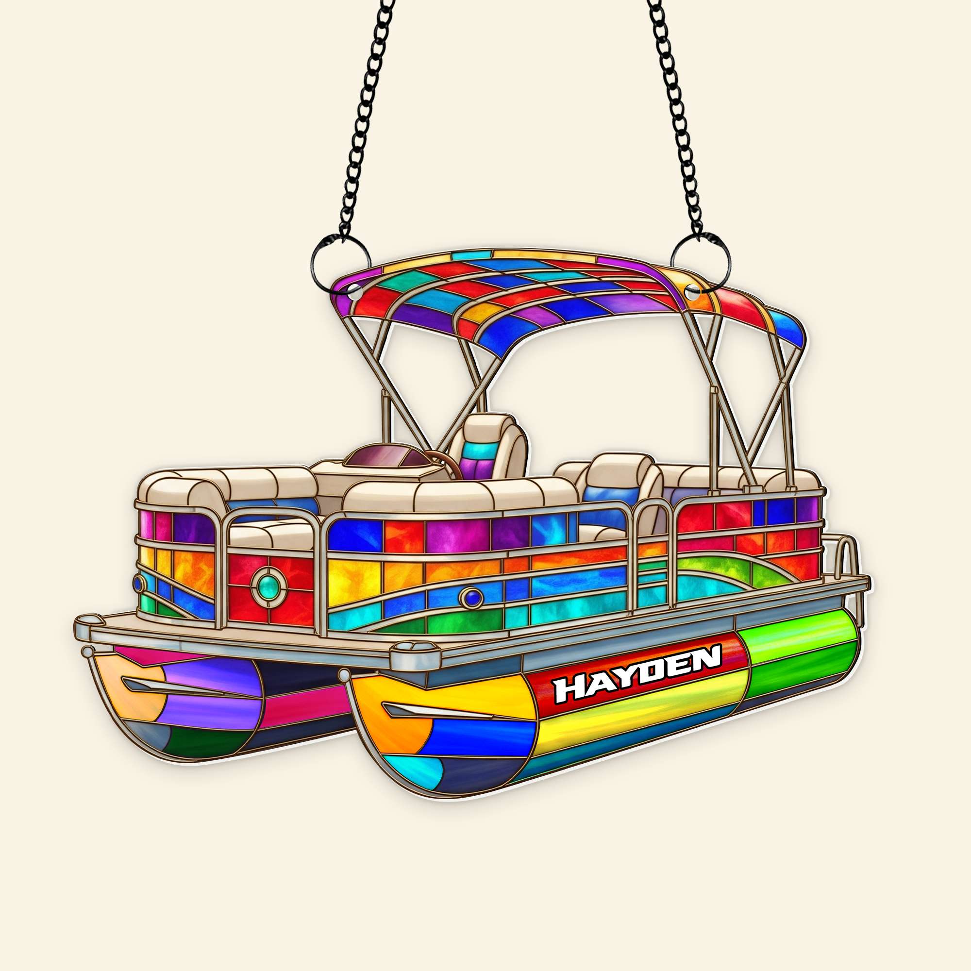 Brighten Your Space with Our Colorful Pontoon Boat Suncatcher - Personalized Christmas Gift for Boat Enthusiasts Ornament MagicInPrints