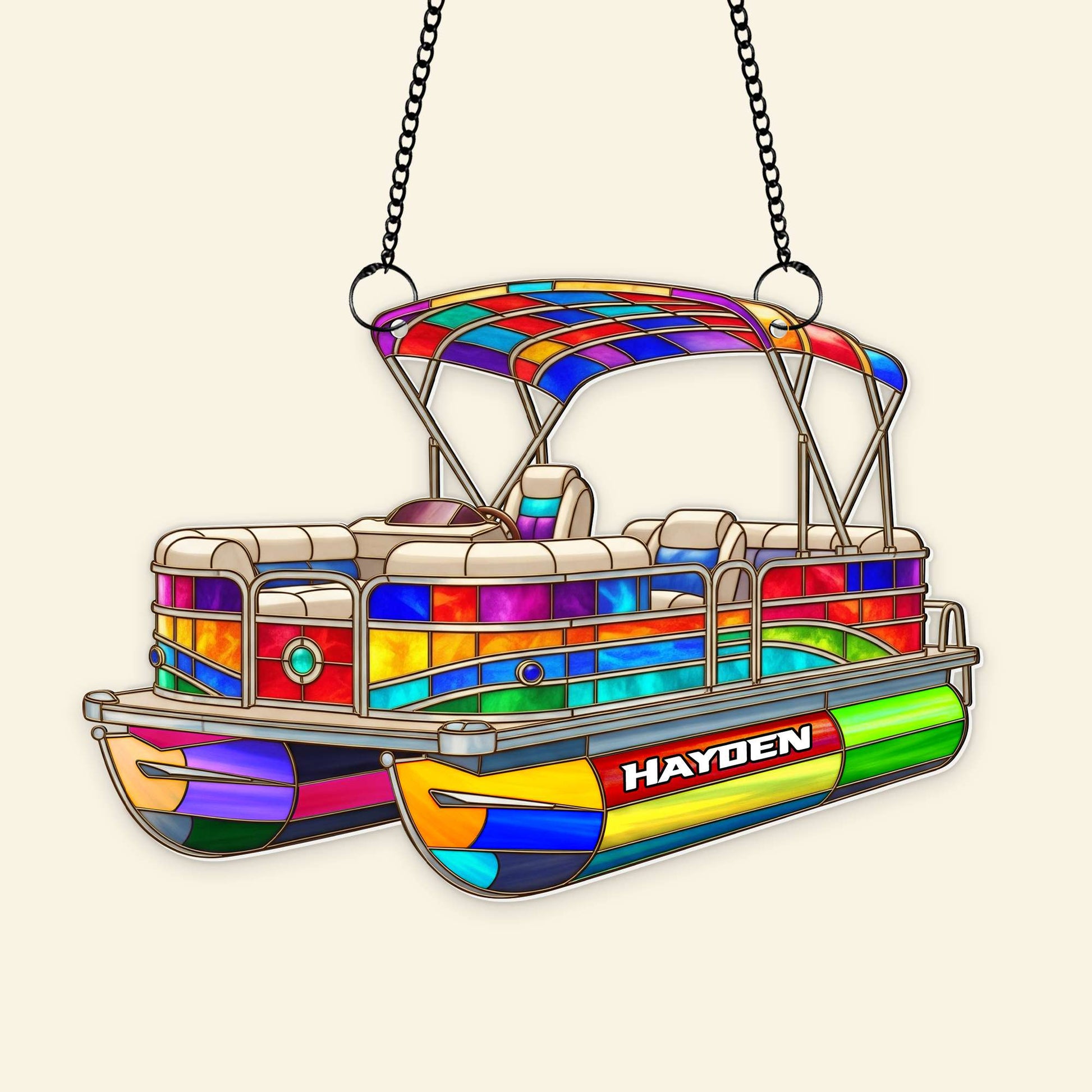 Colorful Pontoon Boat Suncatcher - Personalized Christmas Gifts For Pontoon Lovers Ornament MagicInPrints