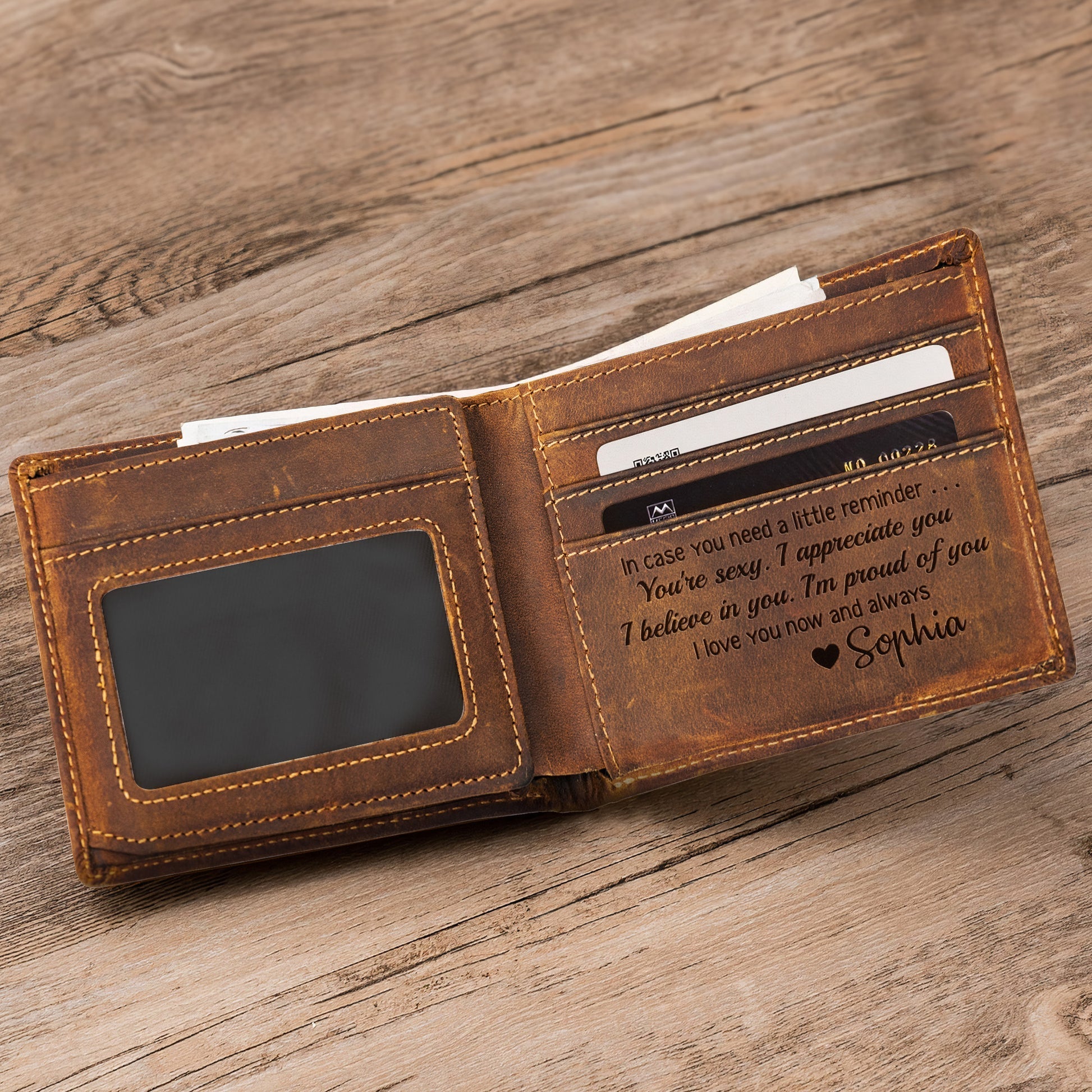 Personalized Leather Wallet for Couples with Engraved Message - Anniversary Gift Bag MagicInPrints