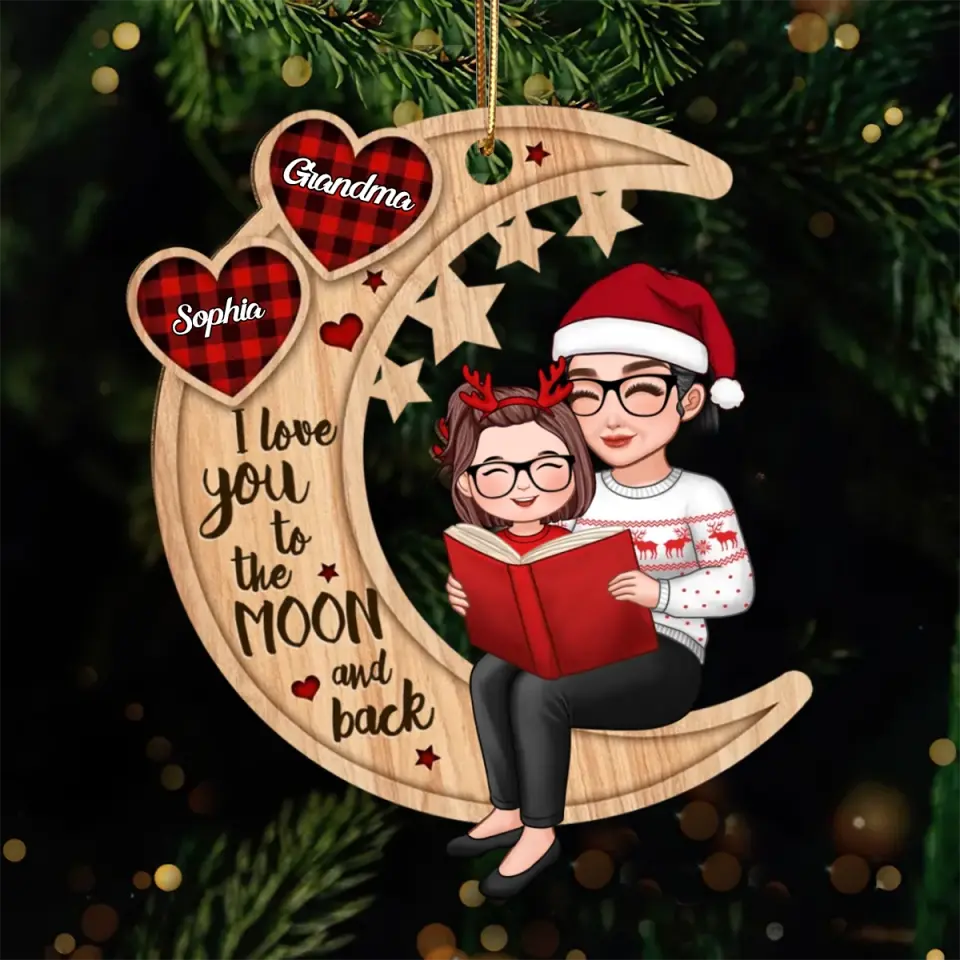 Personalized Wooden Christmas Ornament for Family - I Love You to the Moon and Back Ornament MagicInPrints