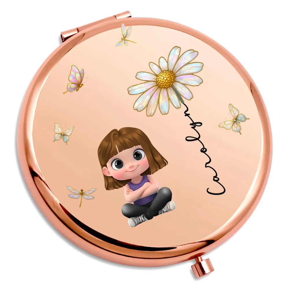 Personalized Compact Mirror for Girls - Cute Cartoon Design with Name - Perfect Gift for Birthdays Beauty Tools MagicInPrints