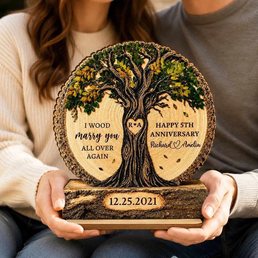 Personalized 2-Layer Wooden Plaque Custom Couple Tree Gift for Anniversary