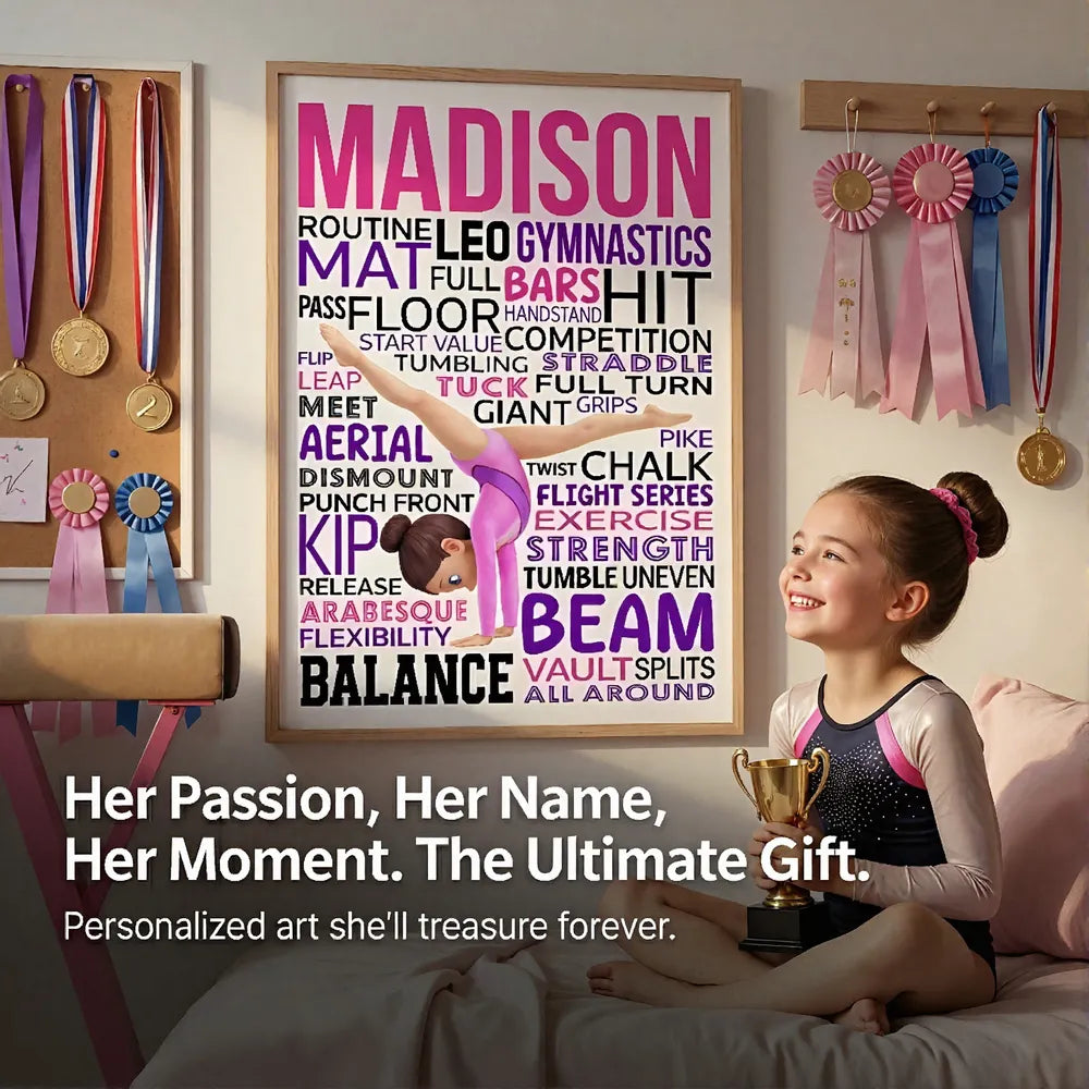 Personalized Gymnastics Word Art Poster for Kids - Custom Name Decor Poster or Canvas MagicInPrints