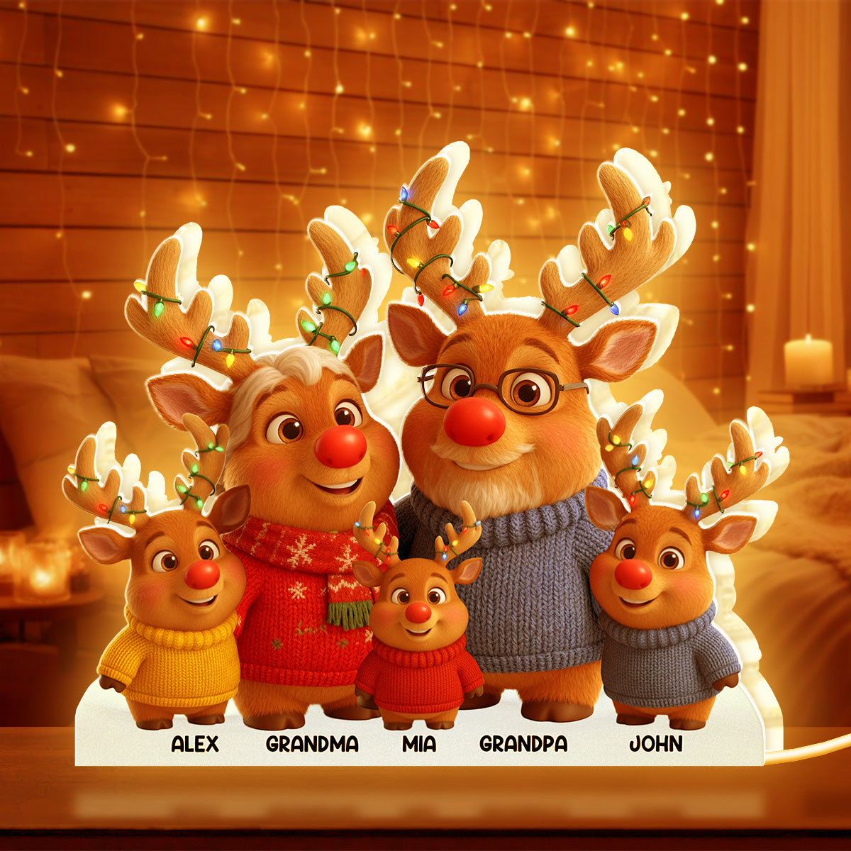 Custom Family Reindeer Figurine Set with Names - Christmas Decor Plaque MagicInPrints