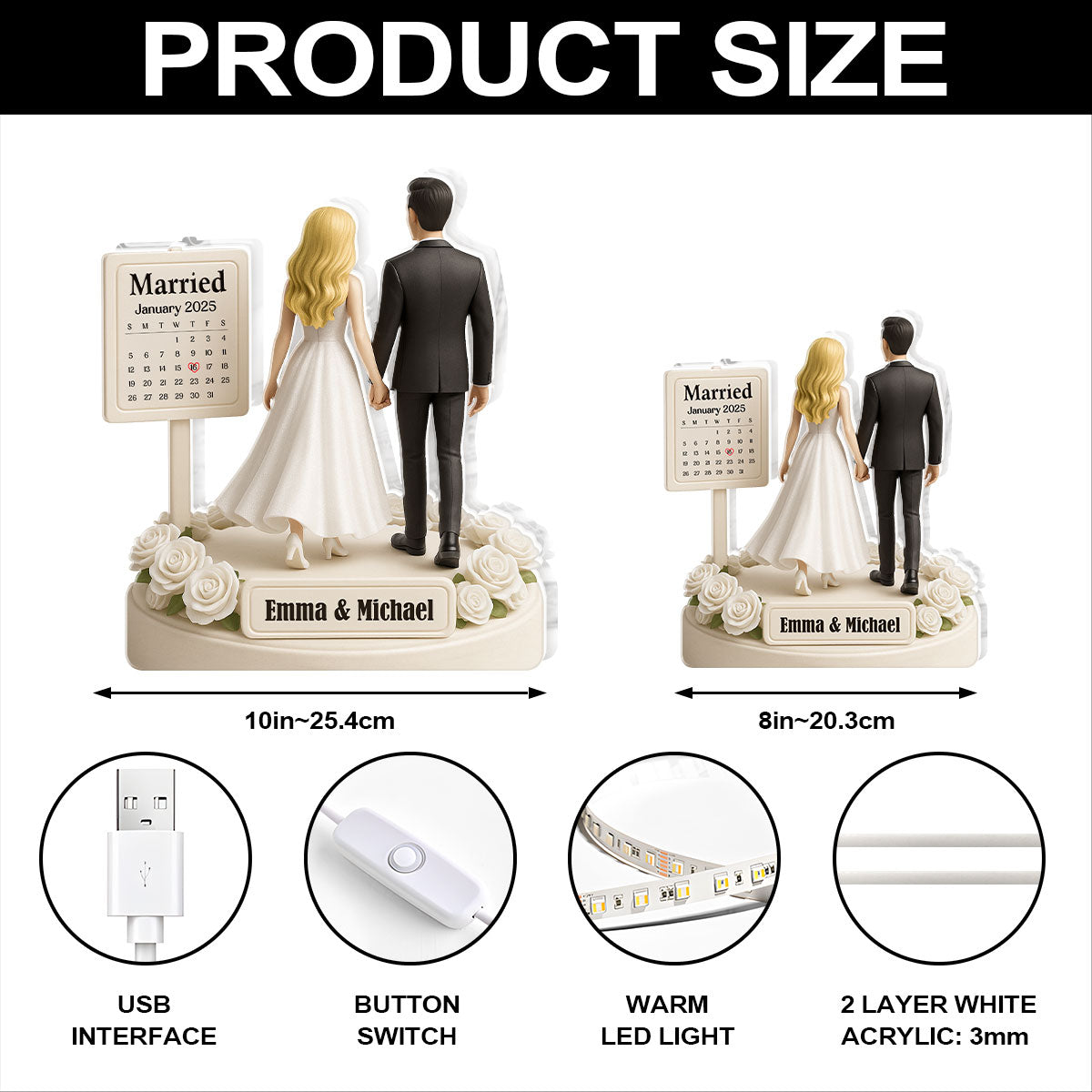 Personalized Wedding Cake Topper Figurine with Date Display - Perfect for Newlyweds Plaque MagicInPrints