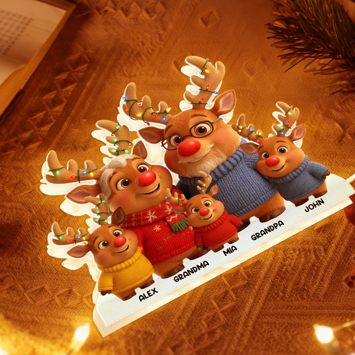 Custom Family Reindeer Figurine Set with Names - Christmas Decor Plaque MagicInPrints