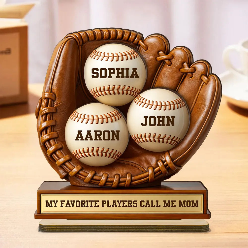 Personalized Baseball Glove Trophy for Mom - Custom Names Display Plaque MagicInPrints