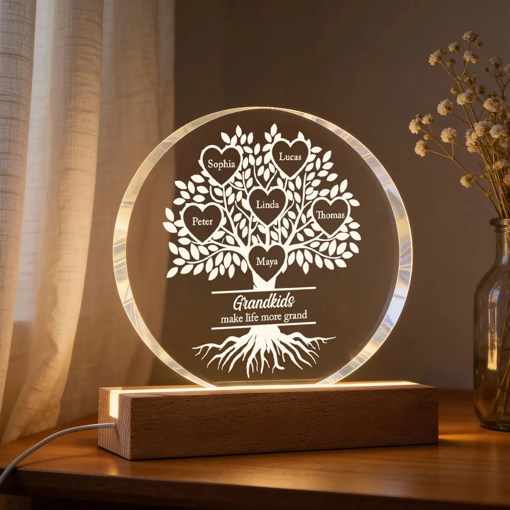 Personalized LED Family Tree Night Light for Grandparents - Heartwarming Decor Gift Plaque MagicInPrints