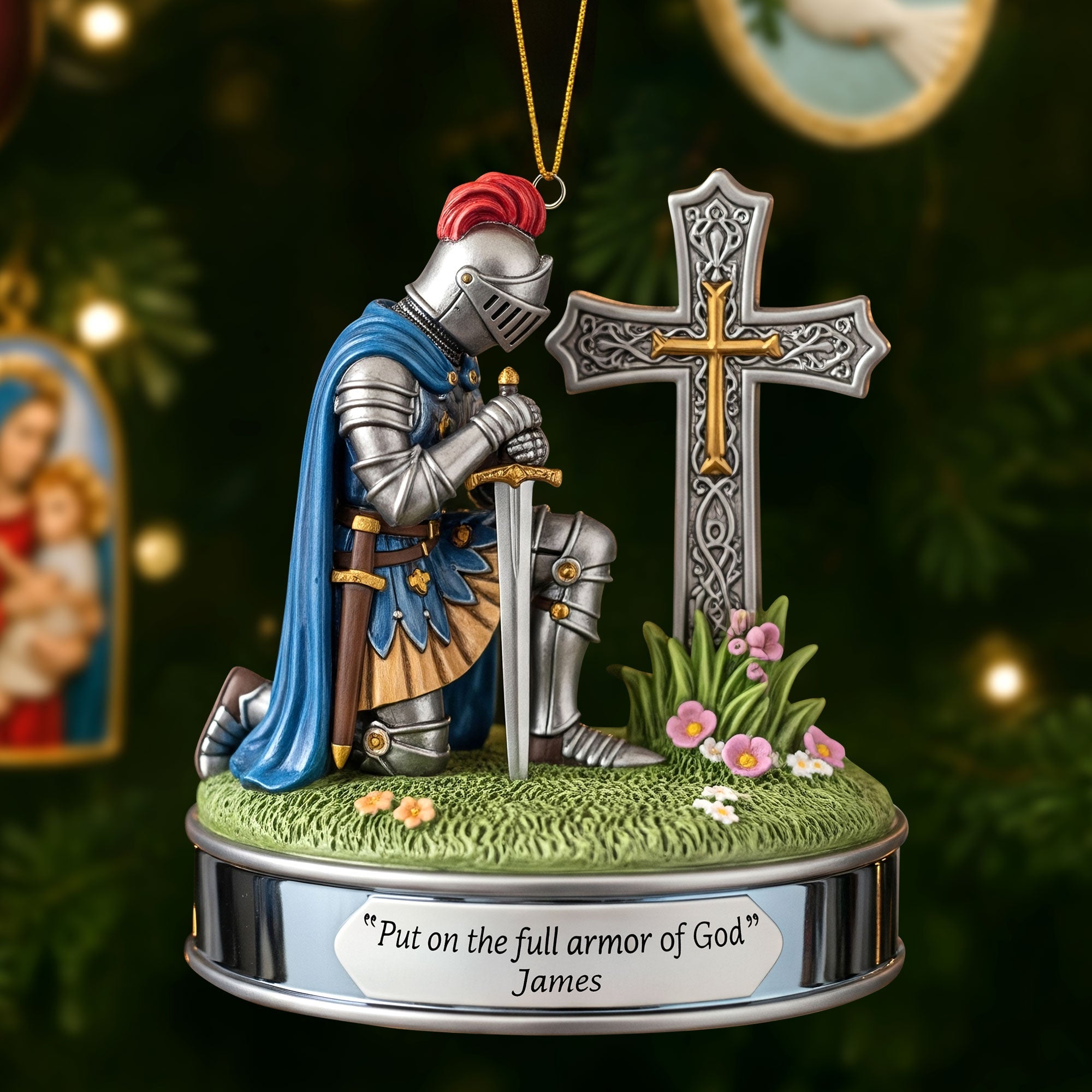 "Put on the full armor of God" - Personalized Kneeing Knight Ornament - Custom Gift for Christians Ornament MagicInPrints