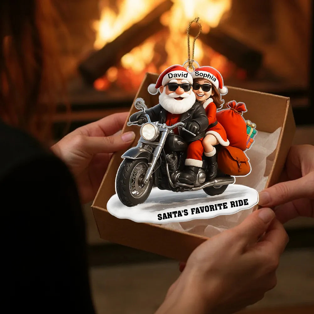 Personalized Santa and Mrs. Claus Motorcycle Christmas Ornament - Holiday Decor Ornament MagicInPrints