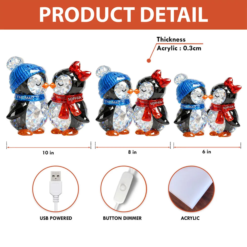 Custom Crystal Penguin Couple Figurines with Names - Romantic Gift for Couples Plaque MagicInPrints