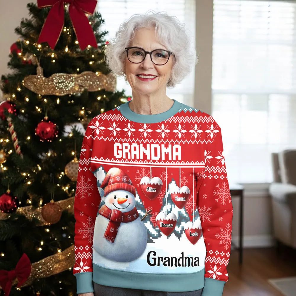 Personalized Christmas Sweater for Grandma with Snowman Design - Family Holiday Gift Cloth MagicInPrints