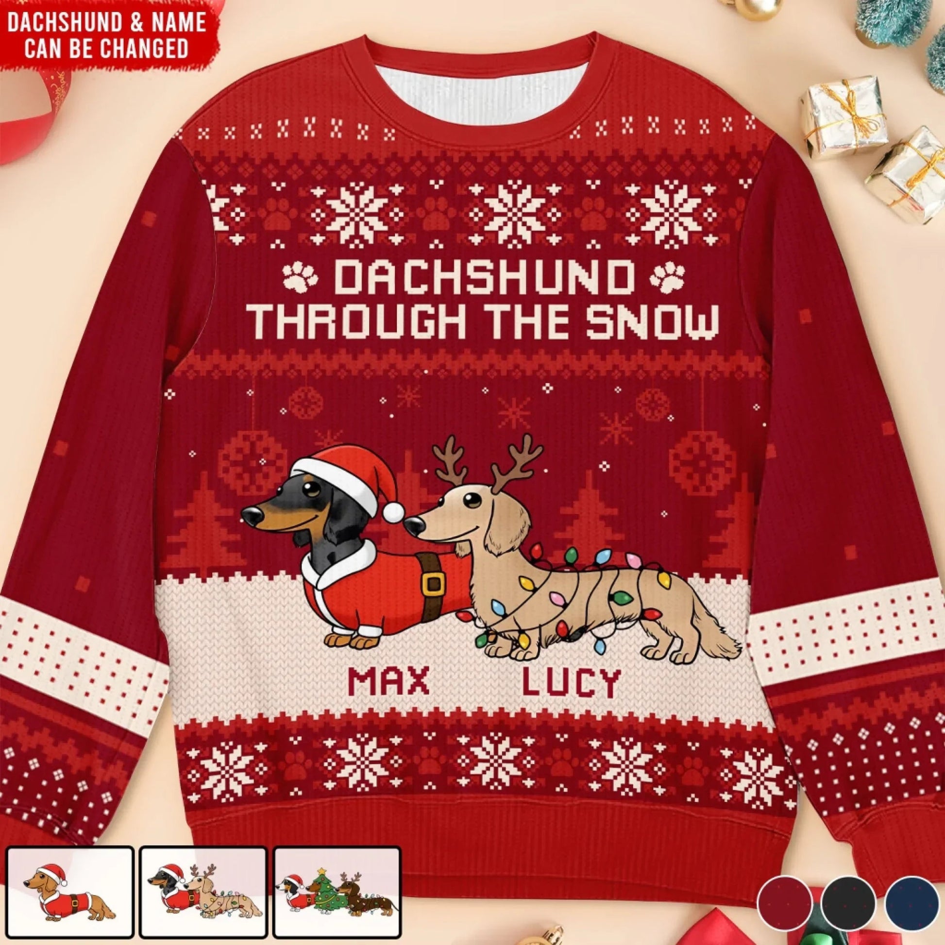 Personalized Dachshund Christmas Sweater for Dog Lovers - Festive Holiday Apparel Cloth MagicInPrints