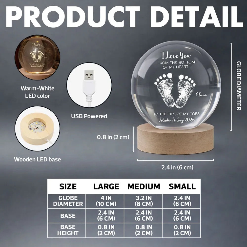 Personalized LED Globe Lamp for Couples - Romantic Gift with Custom Message and Baby Footprints - Valentine's Day 2026 Lamp MagicInPrints