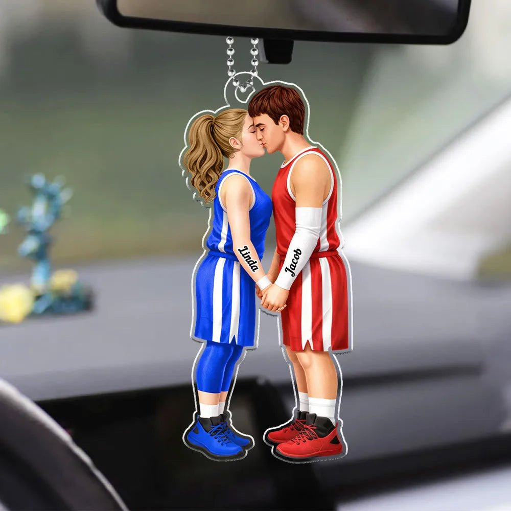 Personalized Couple Basketball Ornament for Romantic Gift - Custom Names Car Hanger MagicInPrints