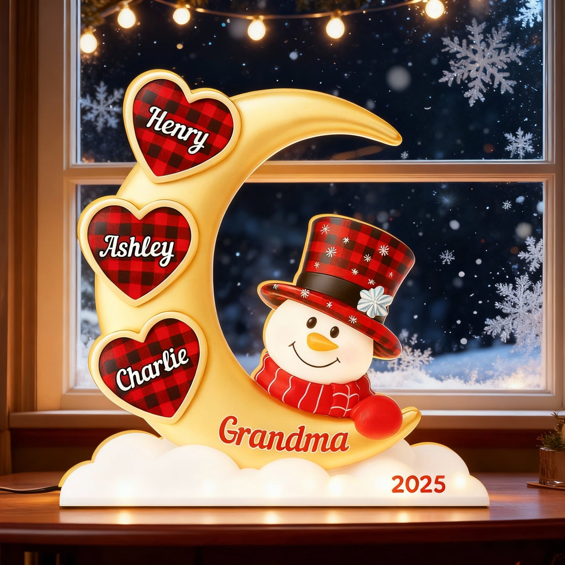 Personalized Snowman Night Light for Grandma with Names - Christmas Decoration Plaque MagicInPrints
