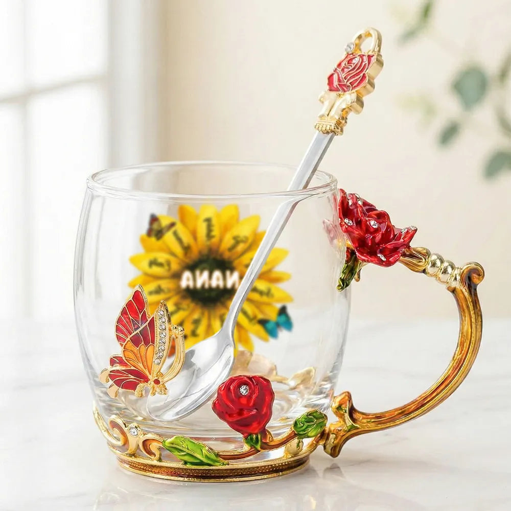 Personalized Glass Mug for Nana with Sunflower Design - Gift for Grandmothers Cup MagicInPrints