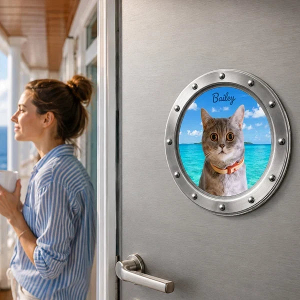 Personalized Acrylic Dog Magnet Peeking Through Porthole Gift for Pet Owners