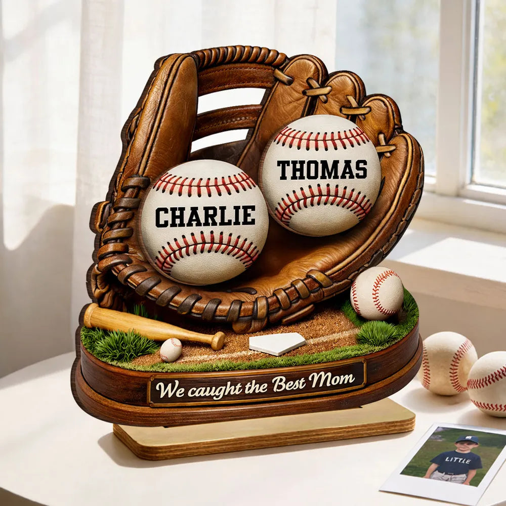Personalized Baseball Display for Mom - Custom Names Glove Keepsake Plaque MagicInPrints