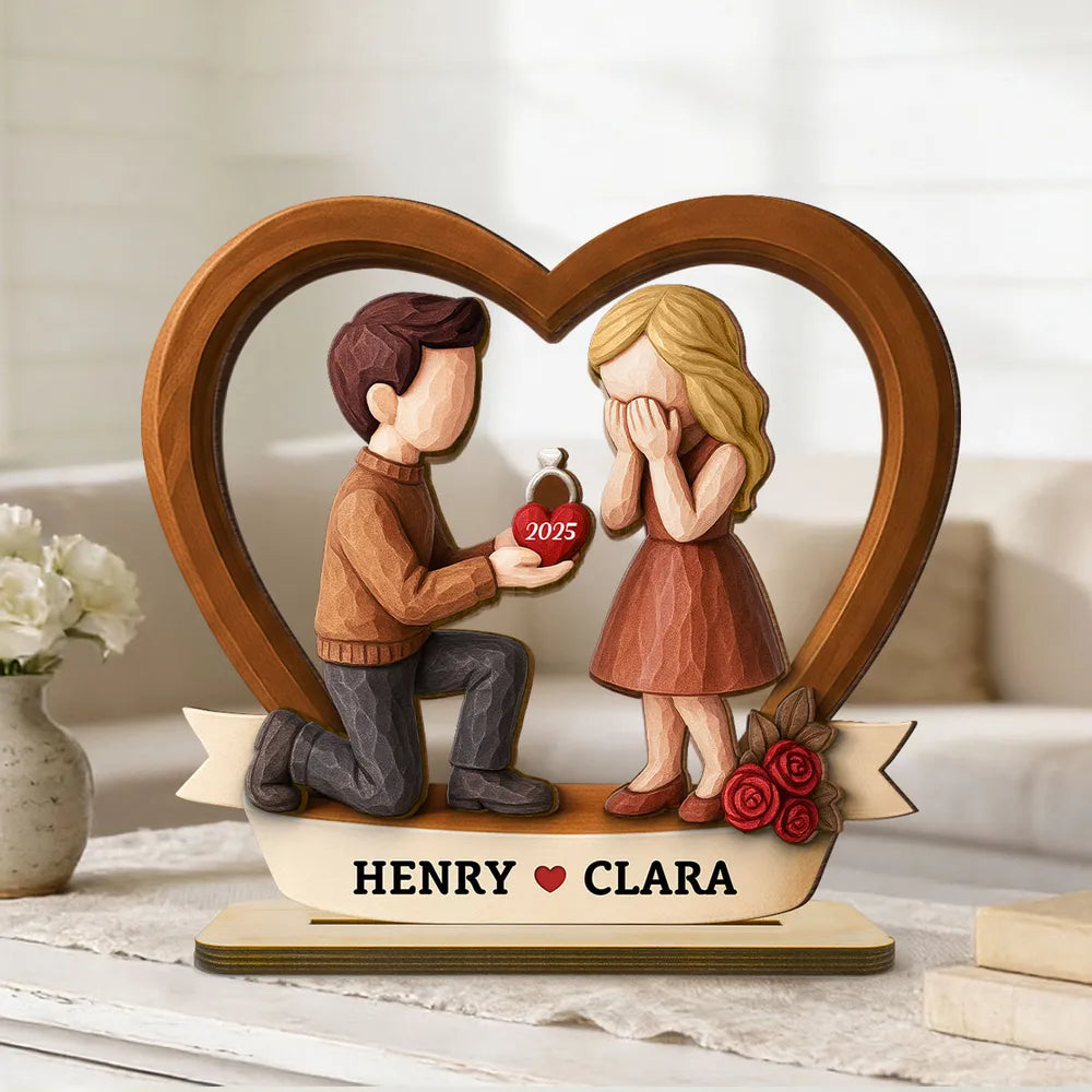 Personalized Wooden Couple Figurine Proposal Gift - Engagement Keepsake Plaque MagicInPrints