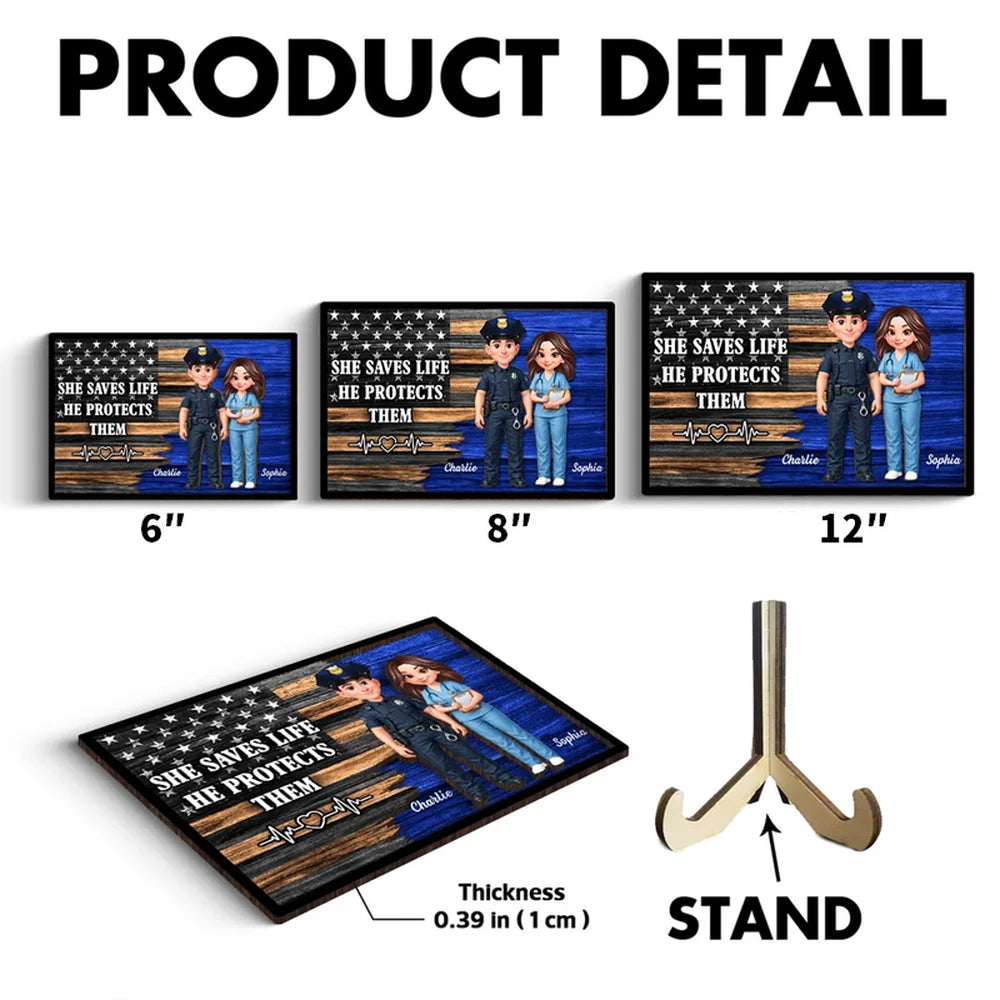 Personalized Police and Nurse Wooden Plaque for Couples - Appreciation Gift Plaque MagicInPrints