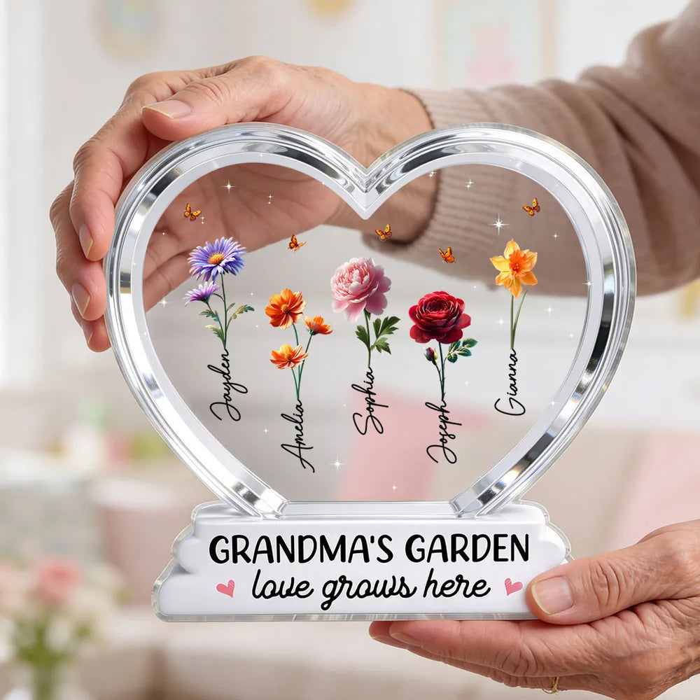 Personalized Heart-Shaped Acrylic Plaque for Grandma's Garden - Sentimental Gift Plaque MagicInPrints