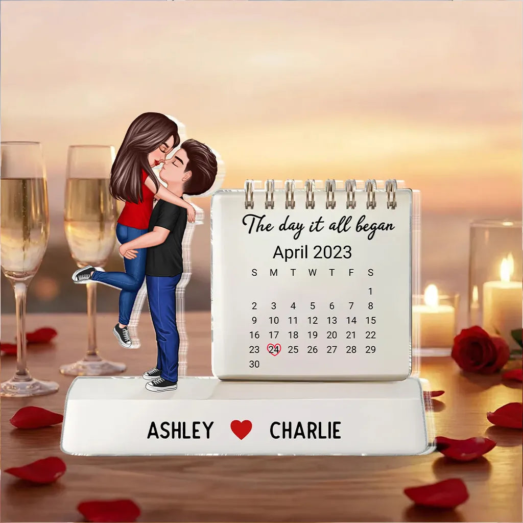 Personalized Romantic Couple Desk Calendar for Anniversary - Custom Names and Date Plaque MagicInPrints