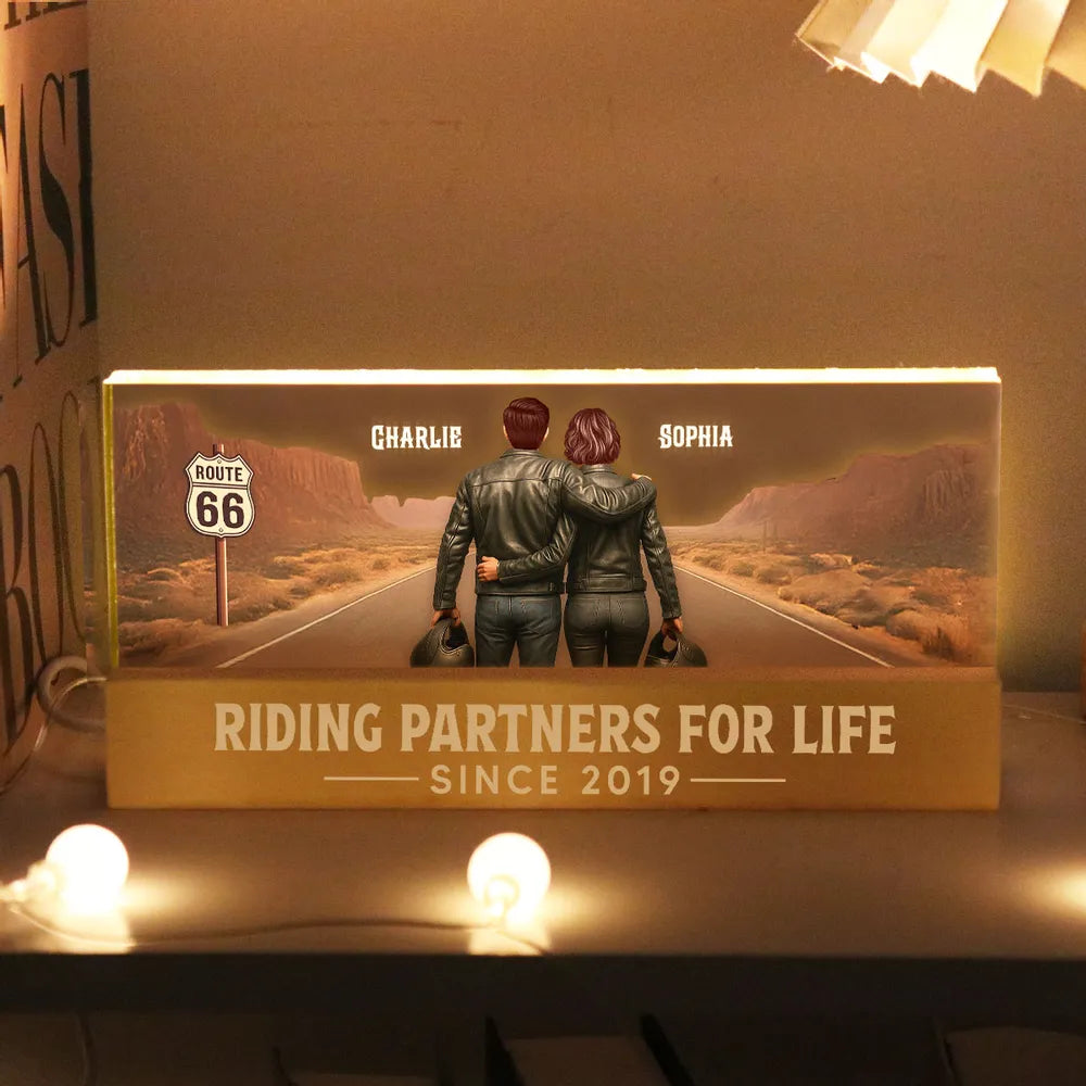 Personalized LED Night Light for Couples - Riding Partners for Life Plaque MagicInPrints