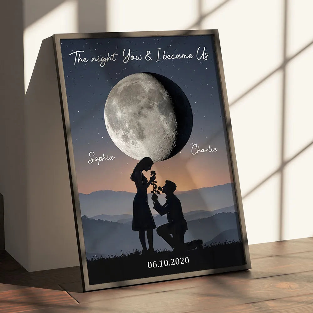 Personalized Romantic Moonlight Proposal Art Print for Couples - Engagement Gift Poster or Canvas MagicInPrints