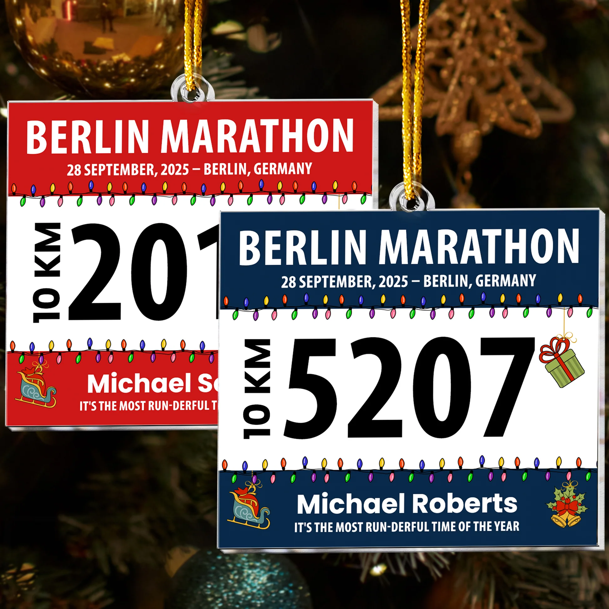 Custom Christmas Marathon Bib Ornament for Runners - Holiday Keepsake Ornament MagicInPrints