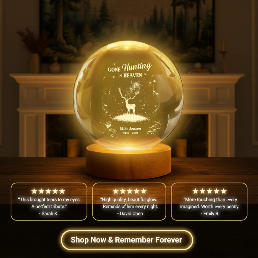 Personalized Memorial LED Crystal Ball Lamp for Hunters - Remembrance Gift Lamp MagicInPrints