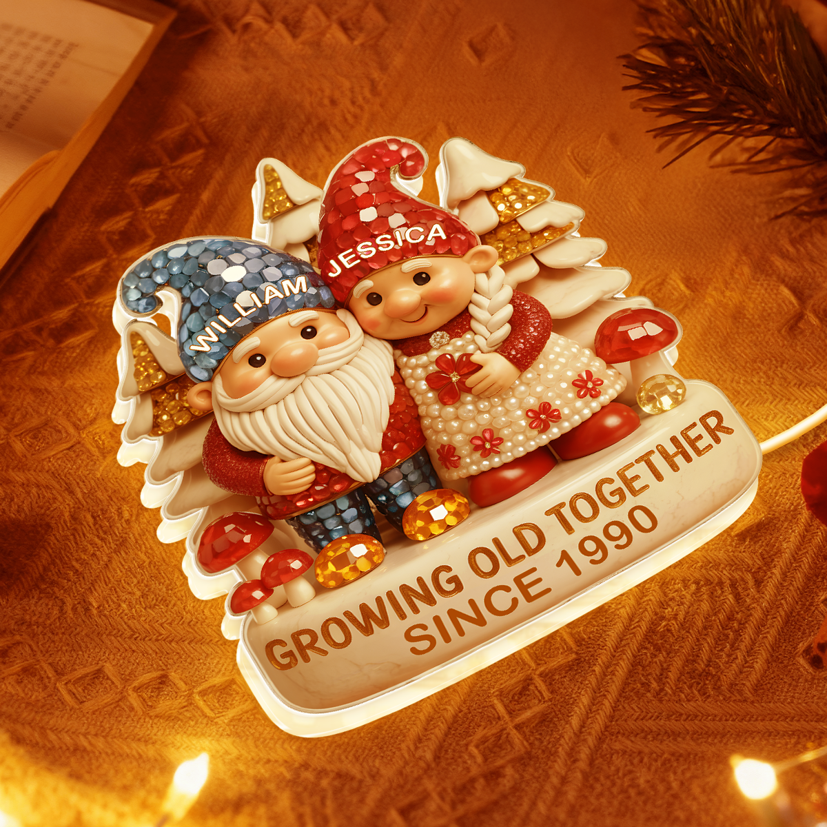 Personalized Gnome Couple Lamp for Couples - Anniversary Gift Plaque MagicInPrints