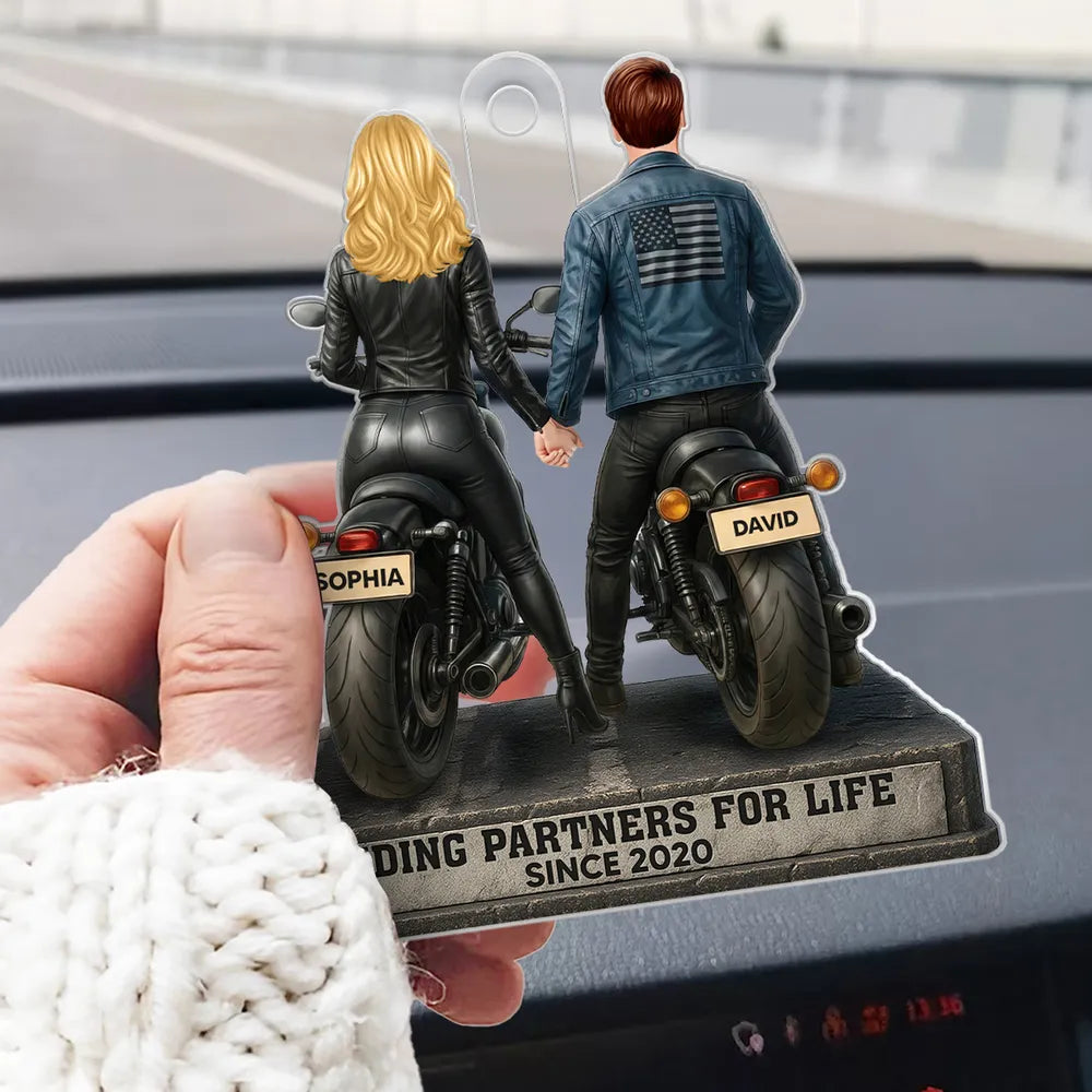 Custom Motorcycle Couple Ornament for Bikers - Anniversary Gift Car Hanger MagicInPrints