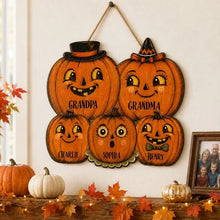 Load image into Gallery viewer, Personalized Wooden Pumpkin Family Sign for Halloween Gift
