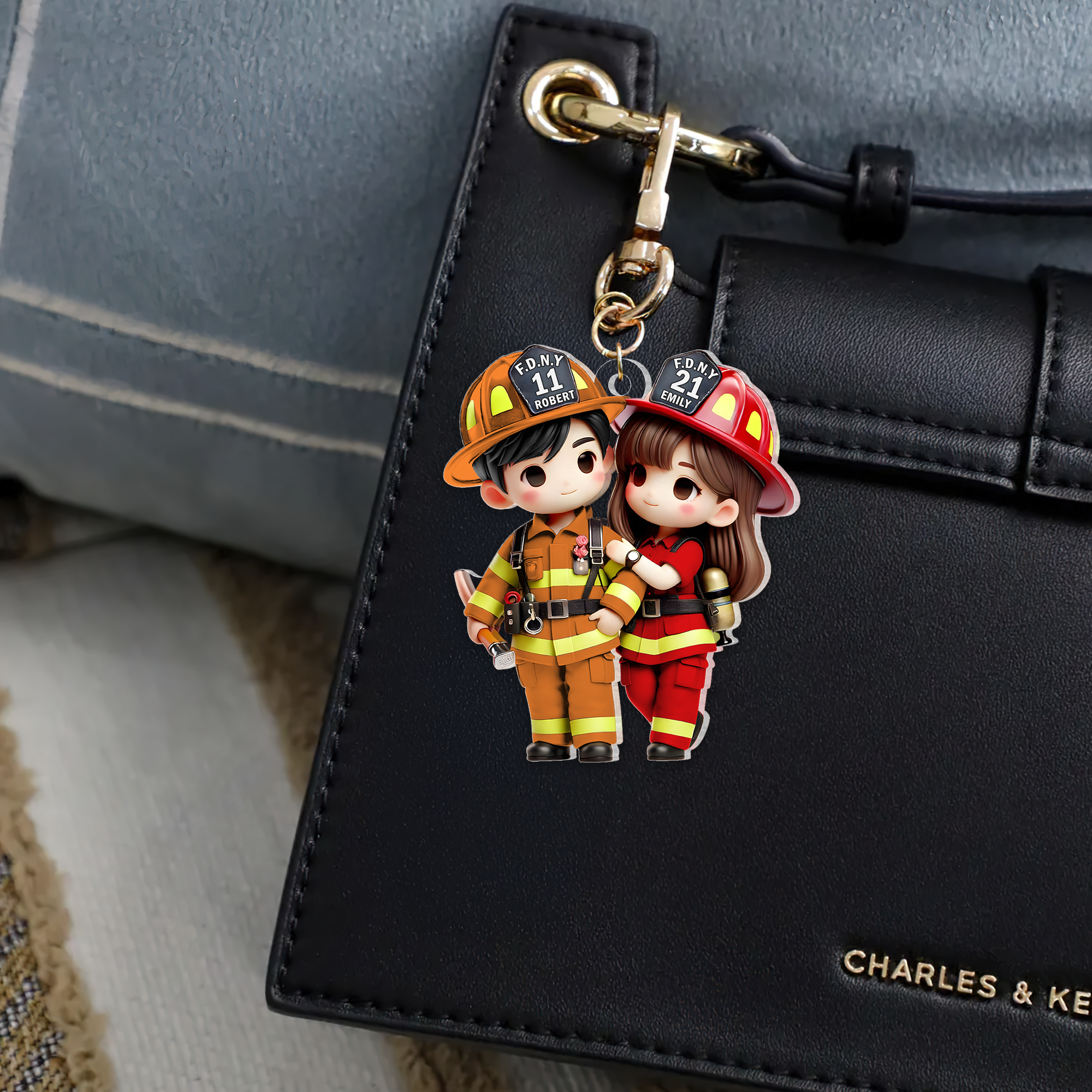 Personalized Firefighter Couple Keychain | Meaningful Valentine's Day Gifts for Couples Keychains PopCulturePrints